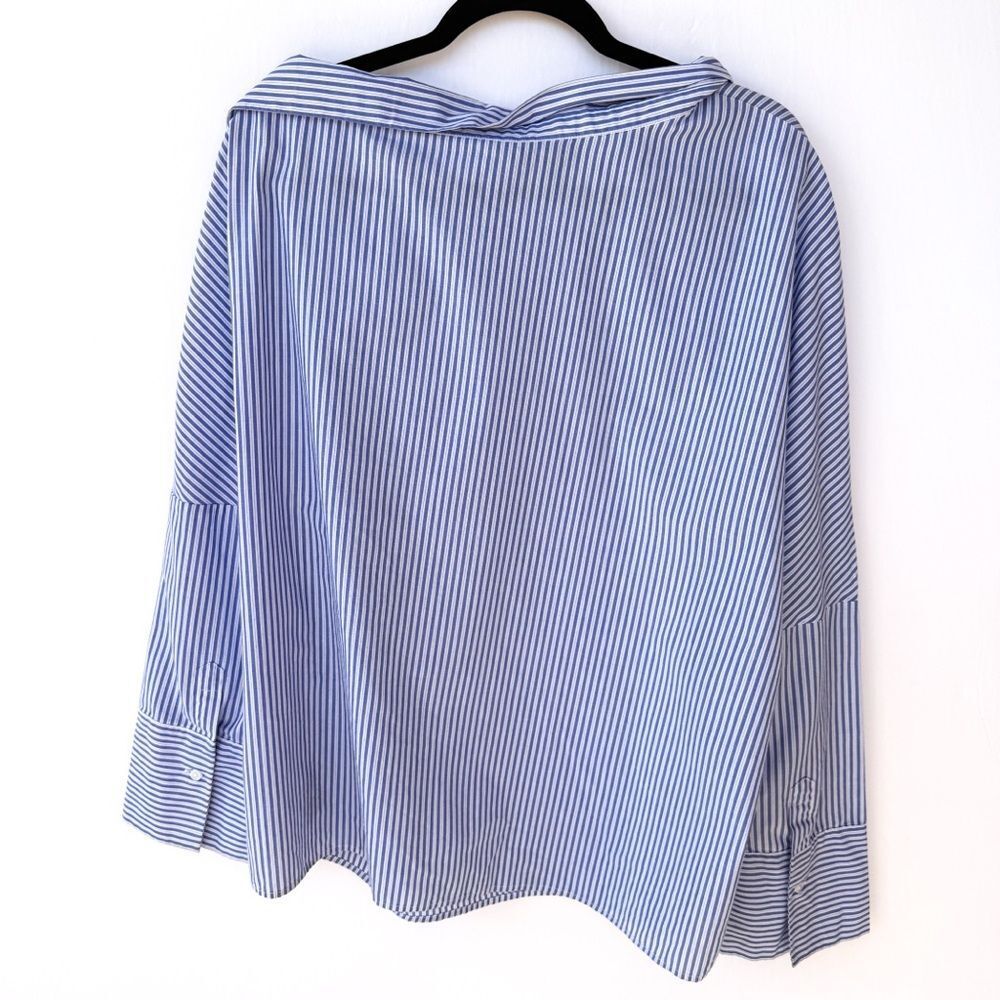 Who What Wear Blue White Striped Long Sleeve Boatneck Long Sleeve Shirt XL - Picture 6 of 8